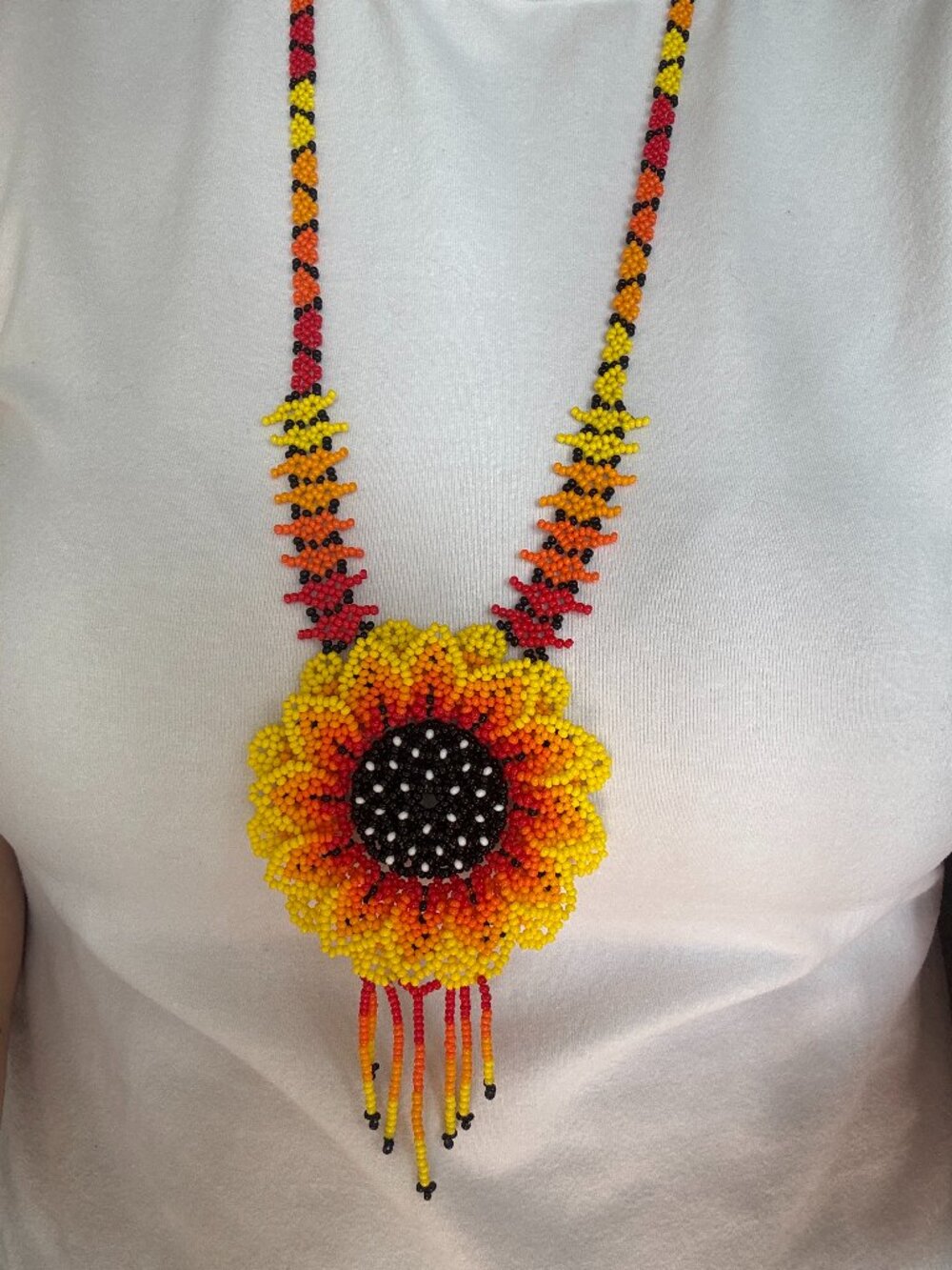 Handcrafted Sunflower Seed Bead Pendant Necklace
